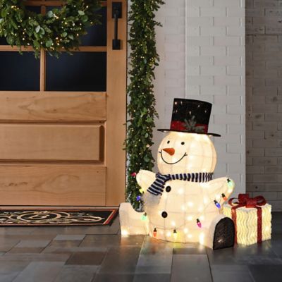 Image showing  2.7 ft. Jolly Snowman with Black Tophat Outdoor Holiday Decoration with Lights