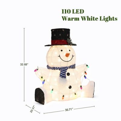 Image showing  2.7 ft. Jolly Snowman with Black Tophat Outdoor Holiday Decoration with Lights