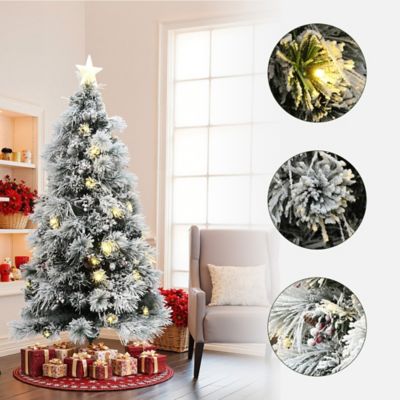 Image showing  6 ft. Pre-Lit Pine Needle Mixed Fiber Optic Artificial Christmas Tree with Star Topper