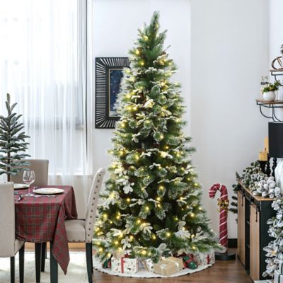 Image showing  7 ft. Pre-Lit Lightly Snow-Flocked Green Branches Artificial Tree with Metal Stand