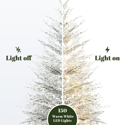 Image showing  5 ft. Pre-Lit Snowy Artificial Christmas Tree with Warm White Lights in Rustic MgO Crate