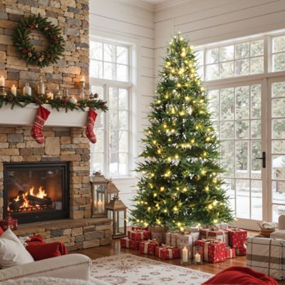 Image showing  6.5 ft. Pre-Lit Green PE Branches Artificial Fir Christmas Tree with Metal Stand