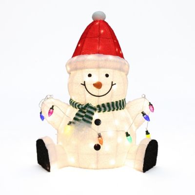 LuxenHome 2.3 ft. Jolly Snowman with Red Santa Hat Outdoor Holiday Decoration with Lights