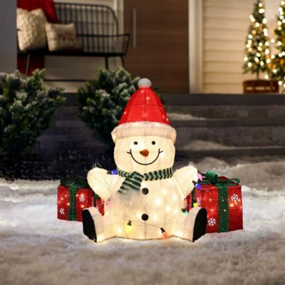 Image showing  2.3 ft. Jolly Snowman with Red Santa Hat Outdoor Holiday Decoration with Lights