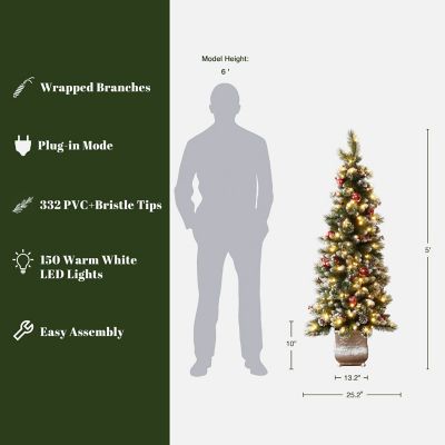 Image showing  5 ft. Pre-Lit Artificial Pine Christmas Tree with Pinecones and Snowflake Planter Pot
