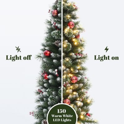 Image showing  5 ft. Pre-Lit Artificial Pine Christmas Tree with Pinecones and Snowflake Planter Pot