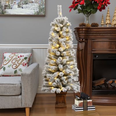 Image showing  Artificial 5 ft. Pre-Lit Flocked Fir Christmas Tree in Square Planter, Indoor Holiday Accent