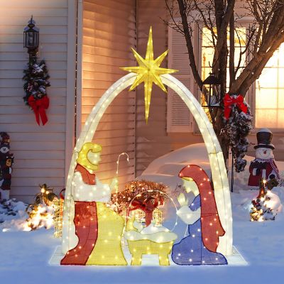 Image showing  5.25 ft. x 5.8 ft. Multi-Color Nativity Manger Scene Outdoor Holiday Decoration with Lights