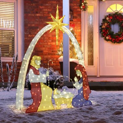 Image showing  5.25 ft. x 5.8 ft. Multi-Color Nativity Manger Scene Outdoor Holiday Decoration with Lights