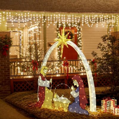 Image showing  5.25 ft. x 5.8 ft. Multi-Color Nativity Manger Scene Outdoor Holiday Decoration with Lights