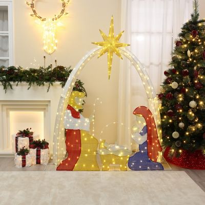 Image showing  5.25 ft. x 5.8 ft. Multi-Color Nativity Manger Scene Outdoor Holiday Decoration with Lights