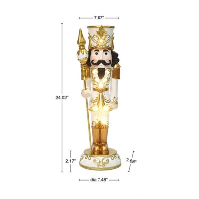 Image showing  2 ft. Lighted White and Gold Nutcracker Soldier with Scepter, Battery-Op Christmas Decor