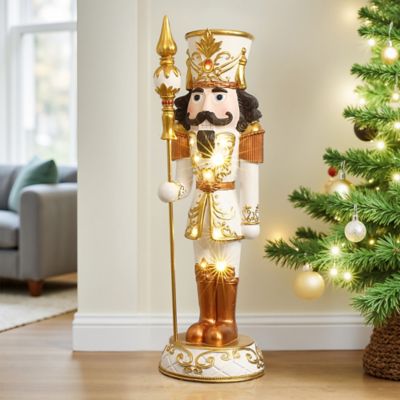 Image showing  2 ft. Lighted White and Gold Nutcracker Soldier with Scepter, Battery-Op Christmas Decor