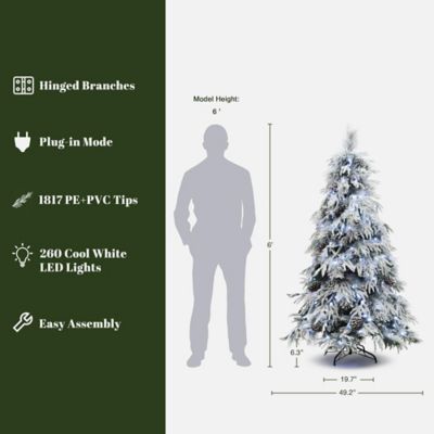 Image showing  6 ft. Pre-Lit Full Snowy Branches Artificial Pine Christmas Tree with Pinecones and Stand