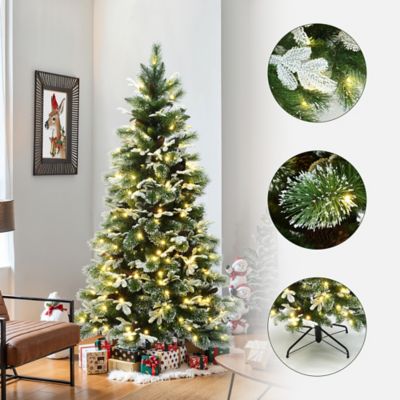 Image showing  6 ft. Pre-Lit Snow-Flocked Green Branches Artificial Pine Christmas Tree with Metal Stand