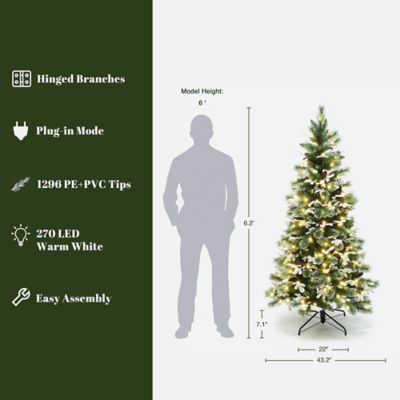 Image showing  6 ft. Pre-Lit Snow-Flocked Green Branches Artificial Pine Christmas Tree with Metal Stand