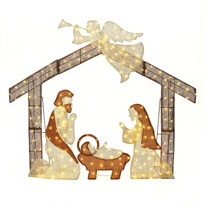 LuxenHome 5.7 ft. x 4.75 ft. Nativity Scene with Angel Outdoor Holiday Decoration with Lights