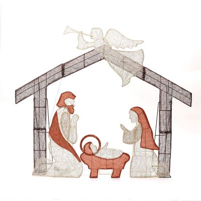 Image showing  5.7 ft. x 4.75 ft. Nativity Scene with Angel Outdoor Holiday Decoration with Lights