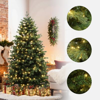 Image showing  6 ft. Pre-Lit Christmas Tree with 340 LED Lights, Hinged Branches, Festive Holiday Tree