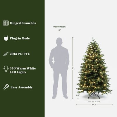 Image showing  6 ft. Pre-Lit Christmas Tree with 340 LED Lights, Hinged Branches, Festive Holiday Tree