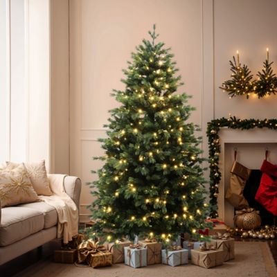 Image showing  6 ft. Pre-Lit Christmas Tree with 340 LED Lights, Hinged Branches, Festive Holiday Tree