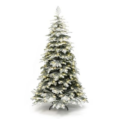 LuxenHome 6 ft. Pre-Lit Flocked Artificial Spruce Christmas Tree with Metal Stand