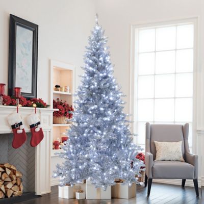 Image showing  7.5 ft. Silver Christmas Tree with Cool White Lights, Full Pre-Lit Indoor/Outdoor Decor