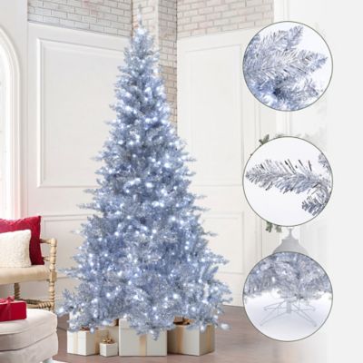Image showing  7.5 ft. Silver Christmas Tree with Cool White Lights, Full Pre-Lit Indoor/Outdoor Decor
