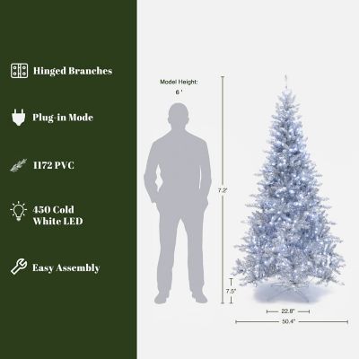 Image showing  7.5 ft. Silver Christmas Tree with Cool White Lights, Full Pre-Lit Indoor/Outdoor Decor