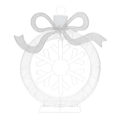 LuxenHome 3 ft. Lighted Ornament & Snowflake Wreath, Silver & White Outdoor Christmas Decoration