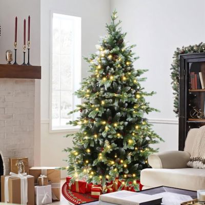 Image showing  6 ft. Pre-Lit Green Full Artificial Christmas Tree with Red Berries and Metal Stand