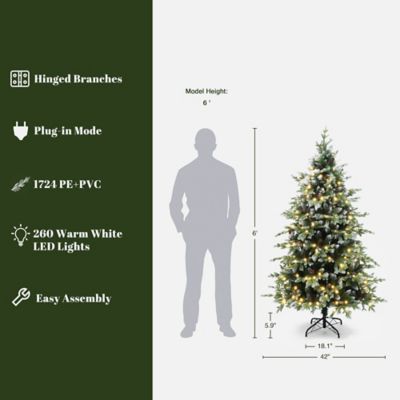 Image showing  6 ft. Pre-Lit Green Full Artificial Christmas Tree with Red Berries and Metal Stand