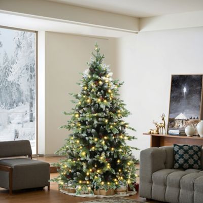 Image showing  6 ft. Pre-Lit Green Full Artificial Christmas Tree with Red Berries and Metal Stand