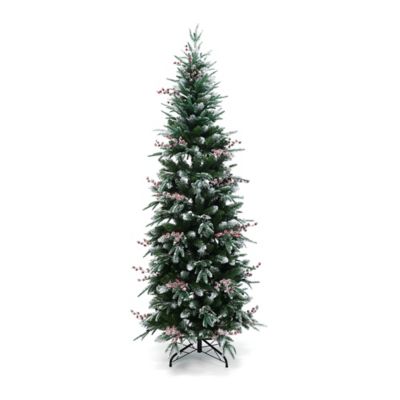 Image showing  6.5 ft. Pre-Lit Pencil Artificial Christmas Tree with Frosted Tips and Red Berries