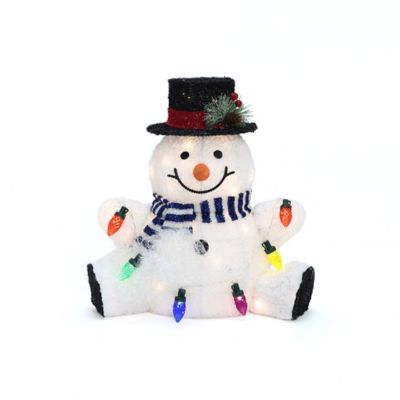 LuxenHome 1.25 ft. Jolly Snowman with Black Tophat Outdoor Holiday Decoration with Lights