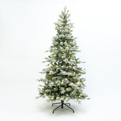 LuxenHome 7.5-Foot Pre-Lit Artificial Christmas Tree with Frosted Pine Branches, 10 Light Modes