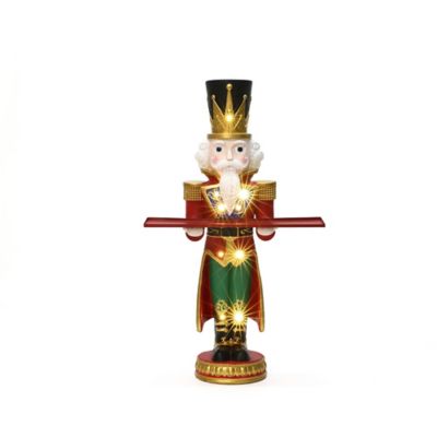 LuxenHome 4 ft. Tall Nutcracker Red Soldier with Tray, Battery-Operated Holiday Decoration with Lights