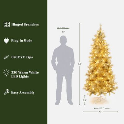Image showing  7.5 ft. Pre-Lit Gold Tinsel Artificial Pine Tree with Metal Stand