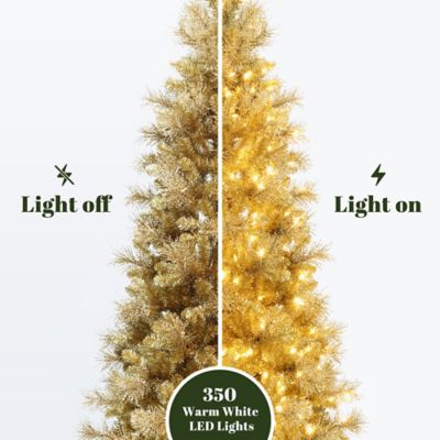 Image showing  7.5 ft. Pre-Lit Gold Tinsel Artificial Pine Tree with Metal Stand