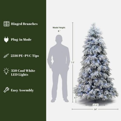 Image showing  7 ft. Pre-Lit Full Snowy Branches Artificial Pine Christmas Tree with Pinecones and Stand