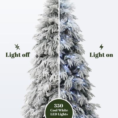 Image showing  7 ft. Pre-Lit Full Snowy Branches Artificial Pine Christmas Tree with Pinecones and Stand