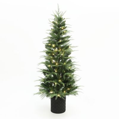 LuxenHome 5 ft. Pre-Lit Green Artificial Christmas Tree Decoration Potted