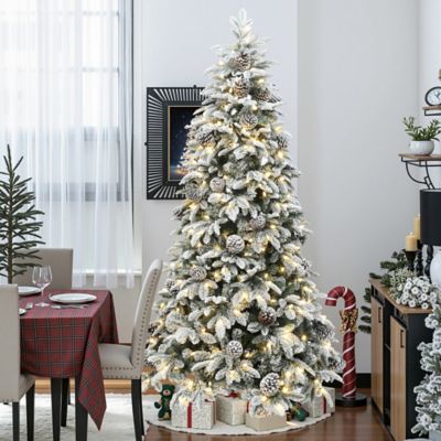 Image showing  7 ft. Pre-Lit Flocked Artificial Pine Christmas Tree with Pinecones and Metal Stand