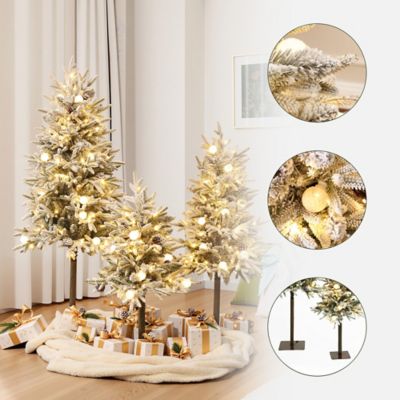 Image showing  3-Piece Pre-Lit Snowy Branches Artificial Christmas Tree Set with Metal Base