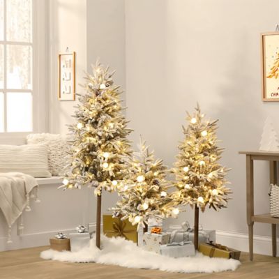 Image showing  3-Piece Pre-Lit Snowy Branches Artificial Christmas Tree Set with Metal Base