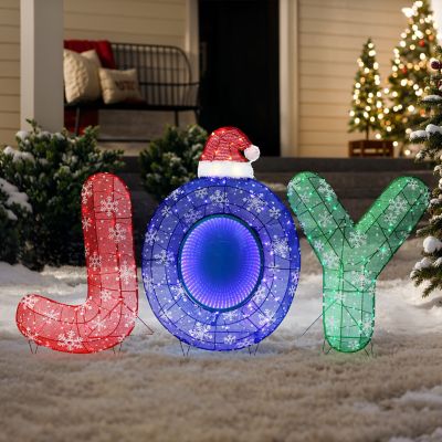 Image showing  3-Piece Multi-Color JOY Holiday Decoration with Lights for Indoor and Outdoor