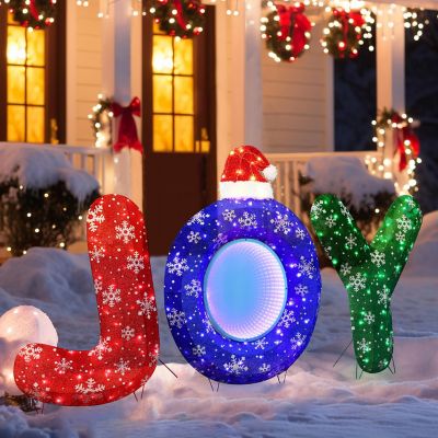 Image showing  3-Piece Multi-Color JOY Holiday Decoration with Lights for Indoor and Outdoor
