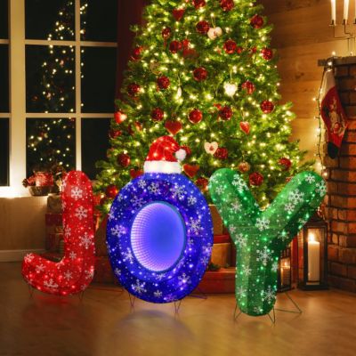 Image showing  3-Piece Multi-Color JOY Holiday Decoration with Lights for Indoor and Outdoor