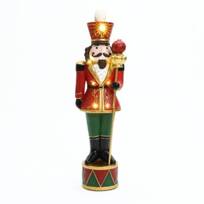 LuxenHome 4 ft. Lighted Nutcracker King in Red, Battery Operated Indoor/Outdoor Christmas Decor