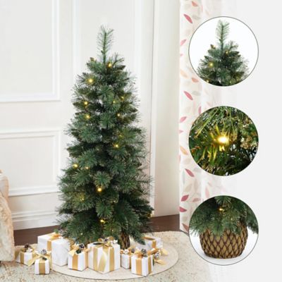 Image showing  4 ft. Pre-Lit Christmas Tree with 50 LED Lights, Glittered Branches & Woven Base